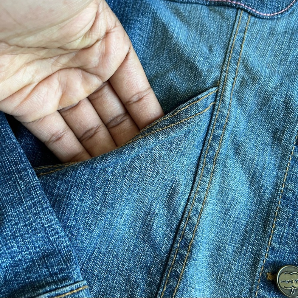 Vintage Y2K Apple bottoms pink apple pocket cropped denim jean jacket small - Picture 7 of 13